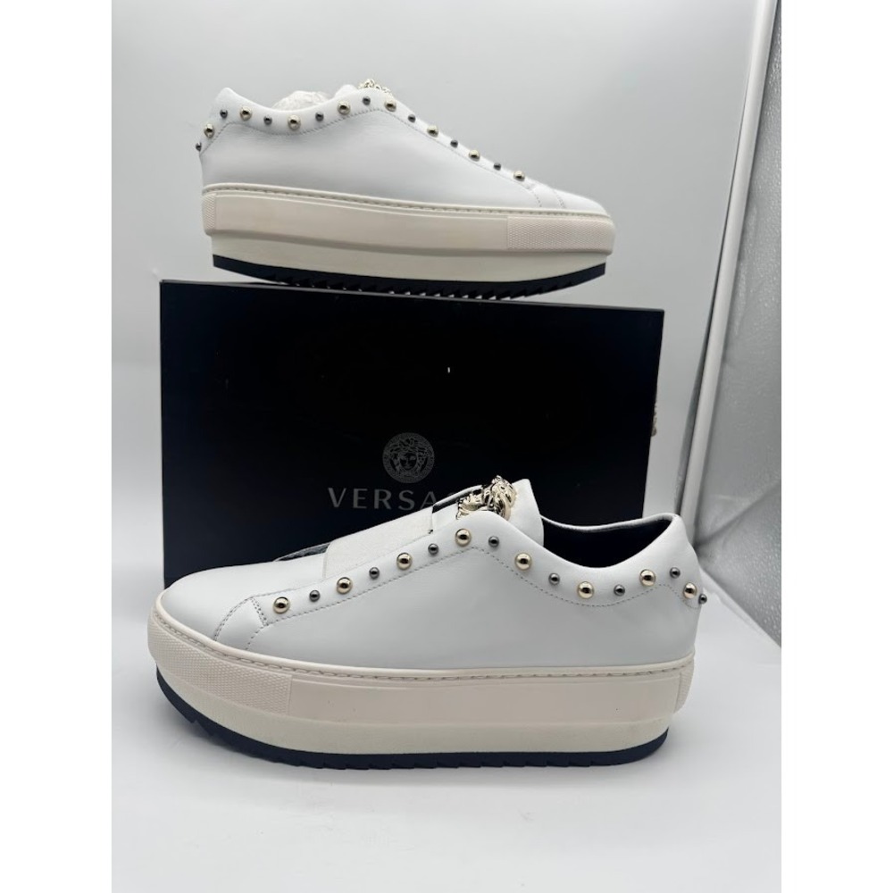 Versace Womens Medusa Studded Slip On Sneakers White Leather EU‎ 40 US 9 NIB